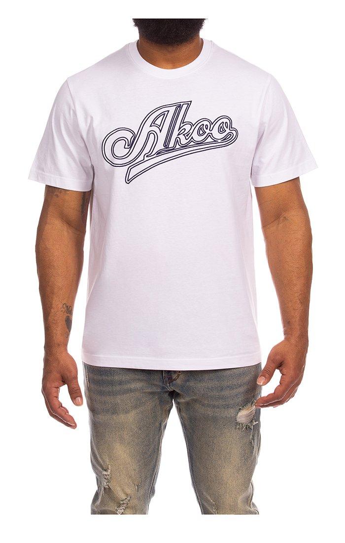 AKOO Men's Script Short Sleeve Knit Tee - White - WHITE